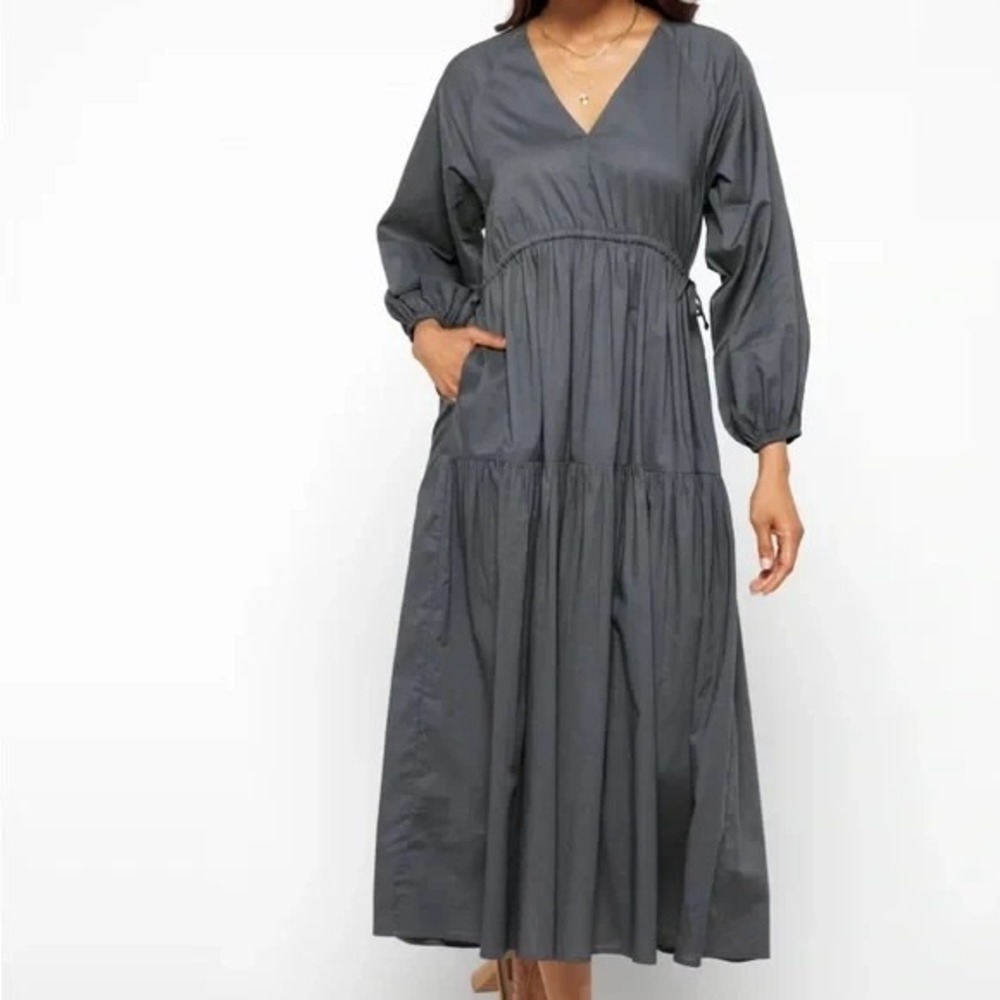 Modern Citizen Lyra Tiered Maxi Dress Organic Cotton Size Large Gray Minimalist